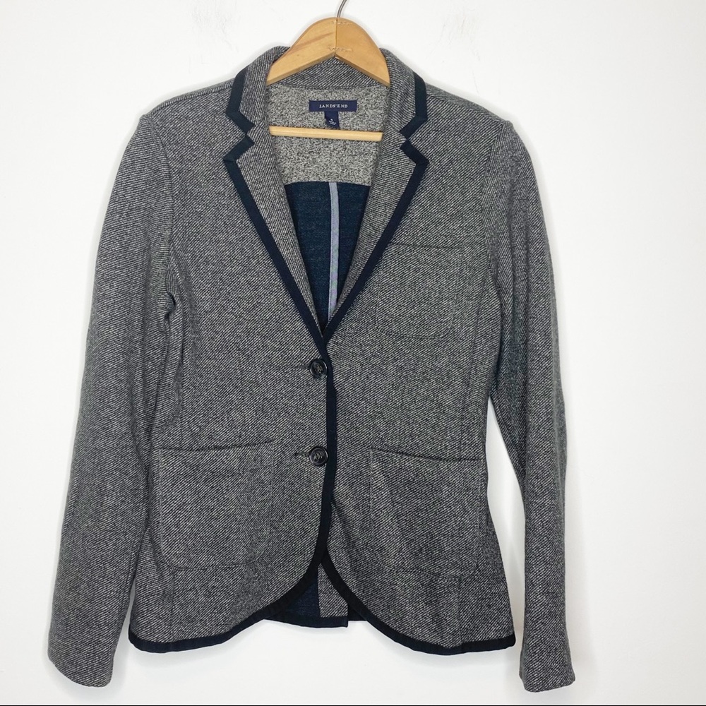 Land’s End Cotton Blazer size 6 Tweed black white Gray